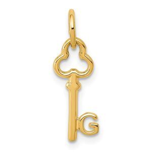 14k Yellow Gold, Hannah Collection, Mini Initial G Shamrock Key Charm